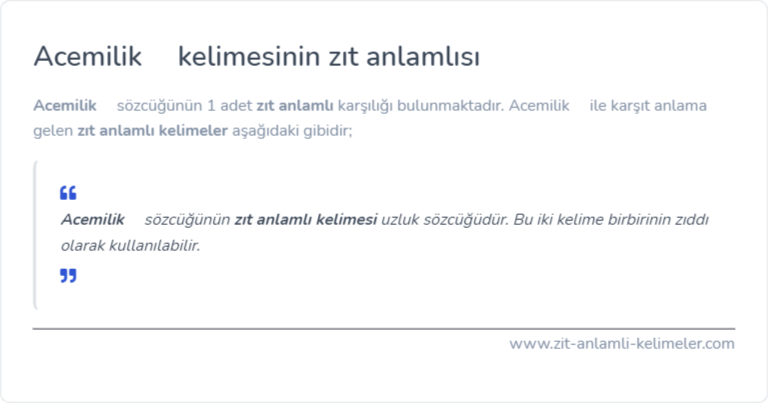 Acemilik kelimesinin zıt anlamlısı nedir?