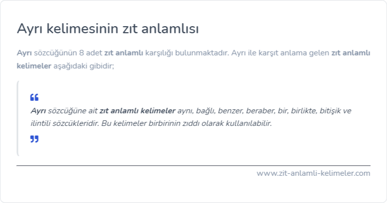 Ayrı zıt anlamlısı
