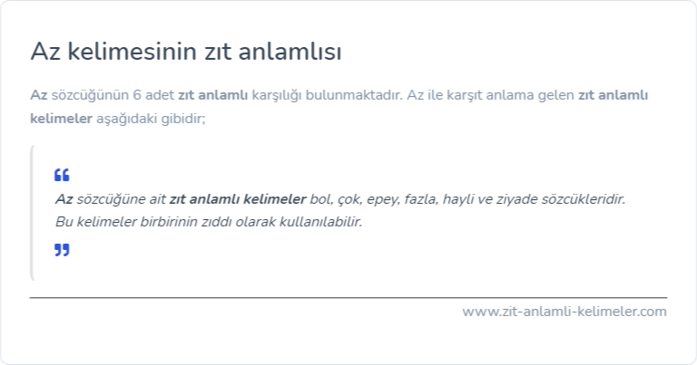 Az kelimesinin zıt anlamlısı