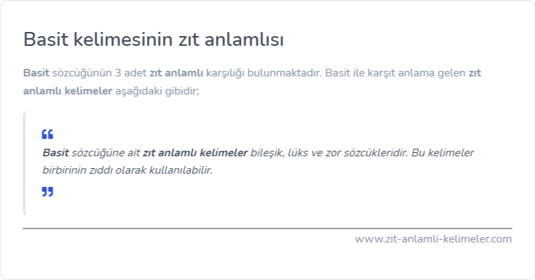 Basit zıt anlamlısı