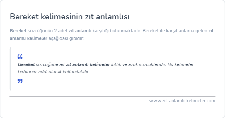 Bereket kelimesinin zıt anlamlısı