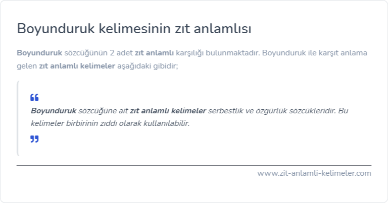 Boyunduruk kelimesinin zıt anlamlısı nedir?