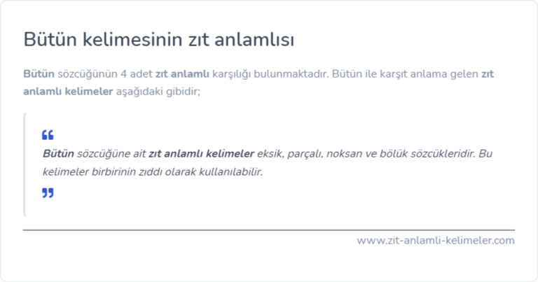 Bütün zıt anlamlısı