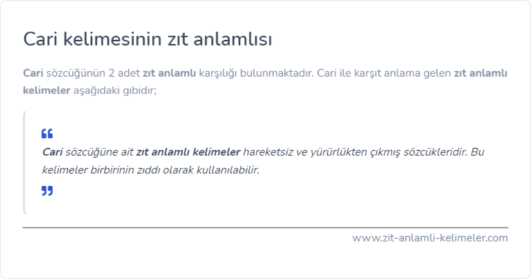 Cari kelimesinin zıt anlamlısı nedir?