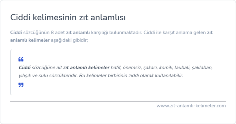 Ciddi zıt anlamlısı ne?