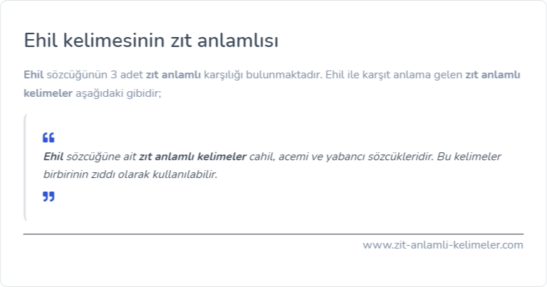 Ehil kelimesinin zıt anlamlısı ne?