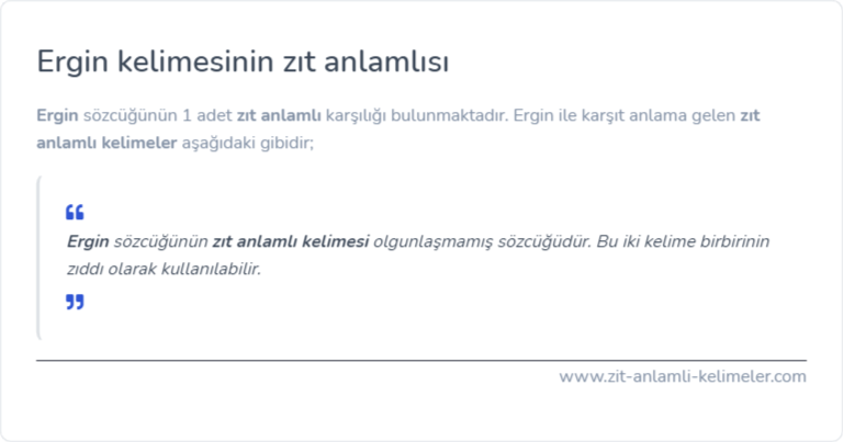 Ergin zıt anlamlısı nedir?