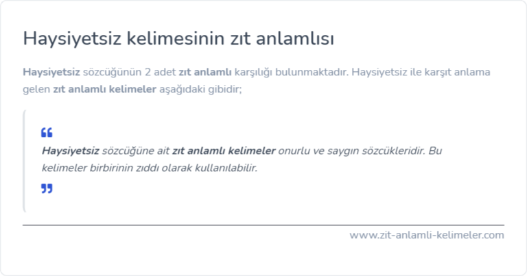 Haysiyetsiz kelimesinin zıt anlamlısı nedir?