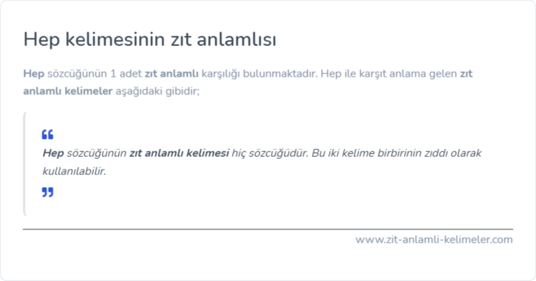 Hep kelimesinin zıt anlamlısı ne?