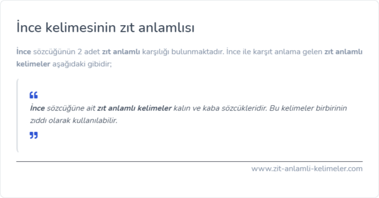 İnce kelimesinin zıt anlamlısı nedir?