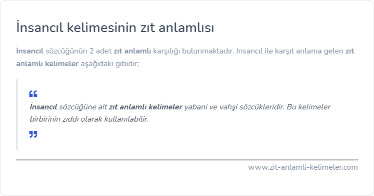 İnsancıl zıt anlamlısı ne?