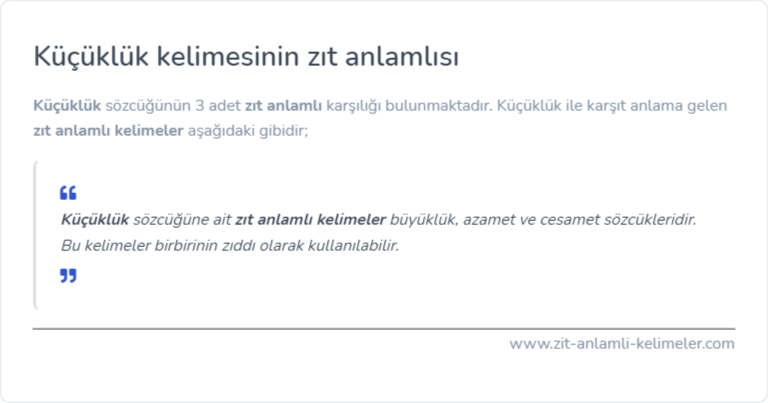 Küçüklük zıt anlamlısı ne?