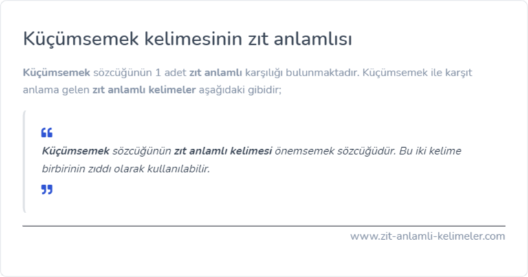 Küçümsemek zıt anlamlısı ne?