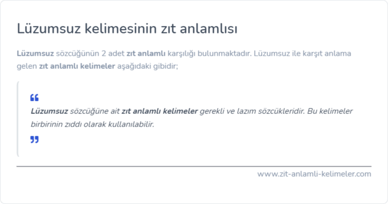 Lüzumsuz zıt anlamlısı ne?