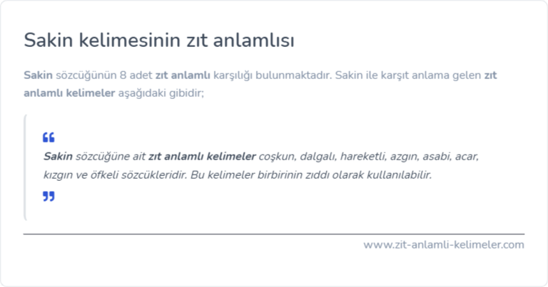 Sakin zıt anlamlısı ne?