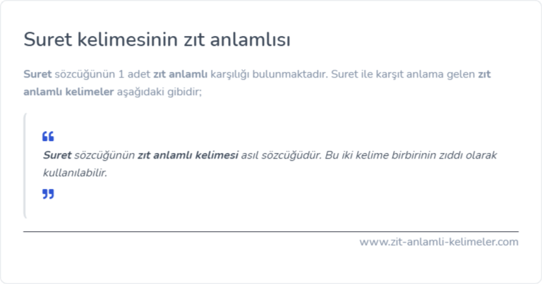 Suret kelimesinin zıt anlamlısı ne?