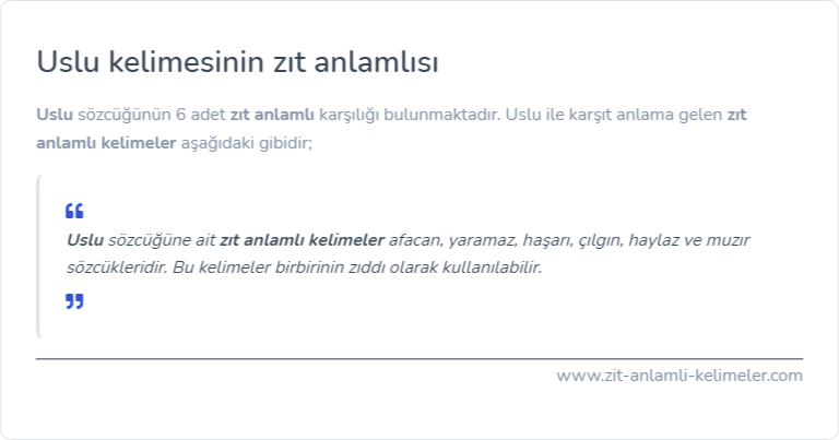 Uslu kelimesinin zıt anlamlısı ne?