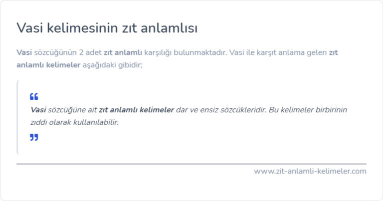 Vasi kelimesinin zıt anlamlısı ne?