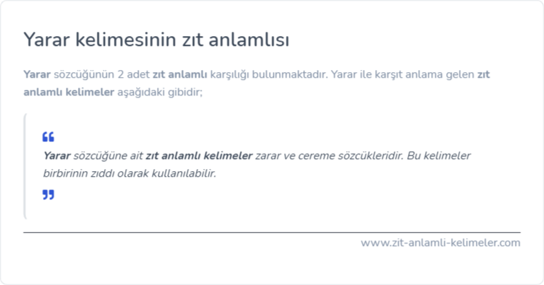 Yarar zıt anlamlısı nedir?